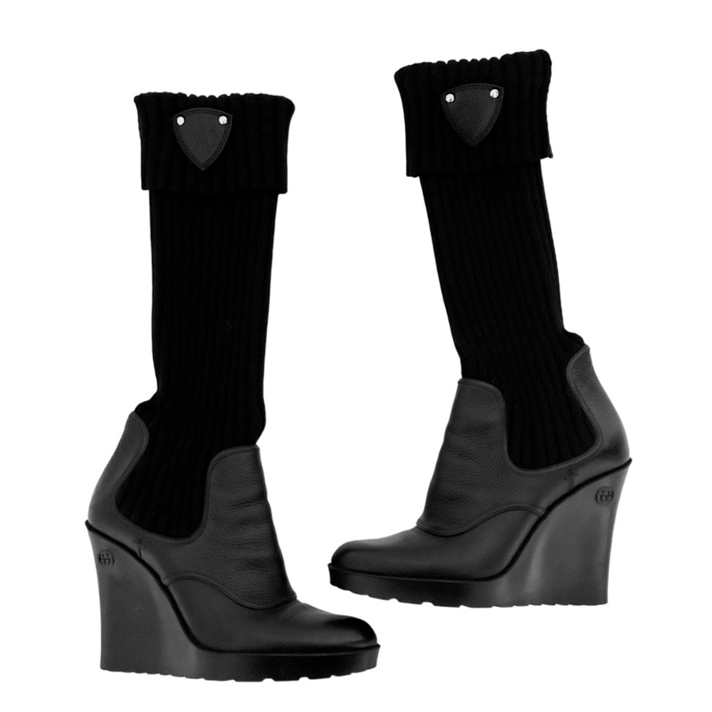 ***MUST GO***Gucci Black Wedge Boots with Knit Cuff...not Size 8 But 7 - Picture 5 of 14